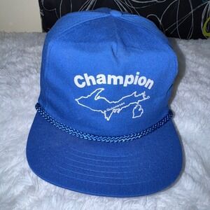 San Sun Rope Hat Mens OSFA Blue Michigan Upper Peninsula Champion Quinnesec